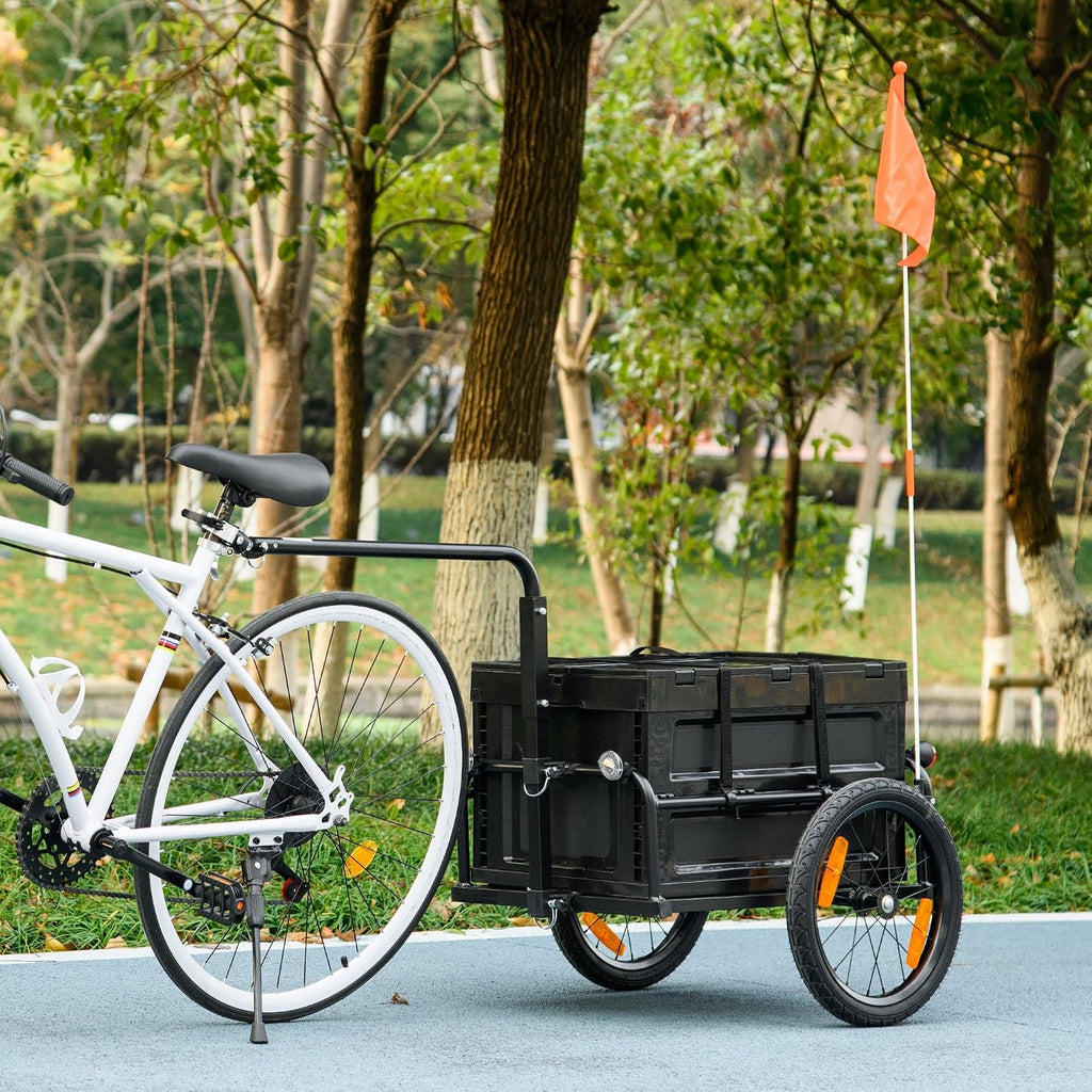 Aosom Bike Cargo Trailer, Bicycle Trailer Wagon Cart with Removable Storage Box, Folding Frame, Quick Release 16' Wheels and Safe Reflectors