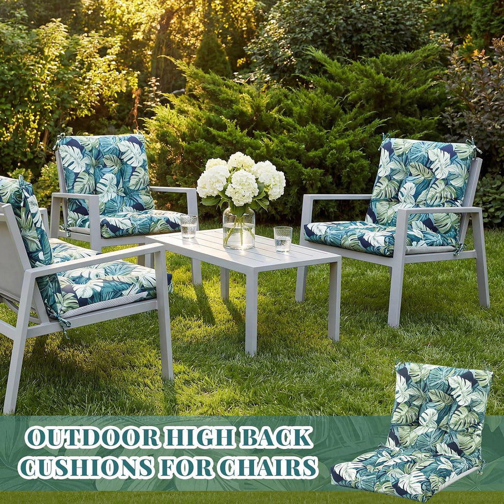 Marsui 4 Pcs Outdoor Indoor High Back Chair Cushions Patio Furniture Tufted Pillow with Ties Water-Resistant Replacement Outdoor Rocking Chair Cushions, 42 x 21 Inches (Green,Leaves)