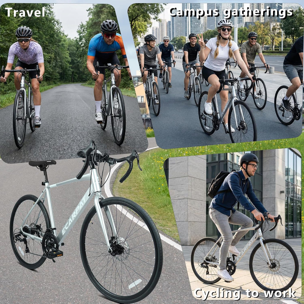 Road Bike, 700C Wheel City Commuter Bicycle, 16 Speed Drop Bar, Fast Acceleration, Racing Bike with Disc Brakes, with Light Weight Aluminum Alloy Frame, Sport Bike, Urban Adult Bicycle