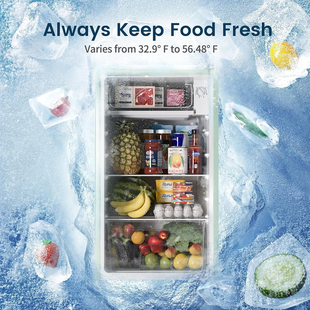 BANGSON Mini Fridge with Freezer, 3.2Cu.Ft, Single Door Small Refrigerator, Energy-efficient, Low Noise, Mini fridge for Bedroom Dorm and Office, Green