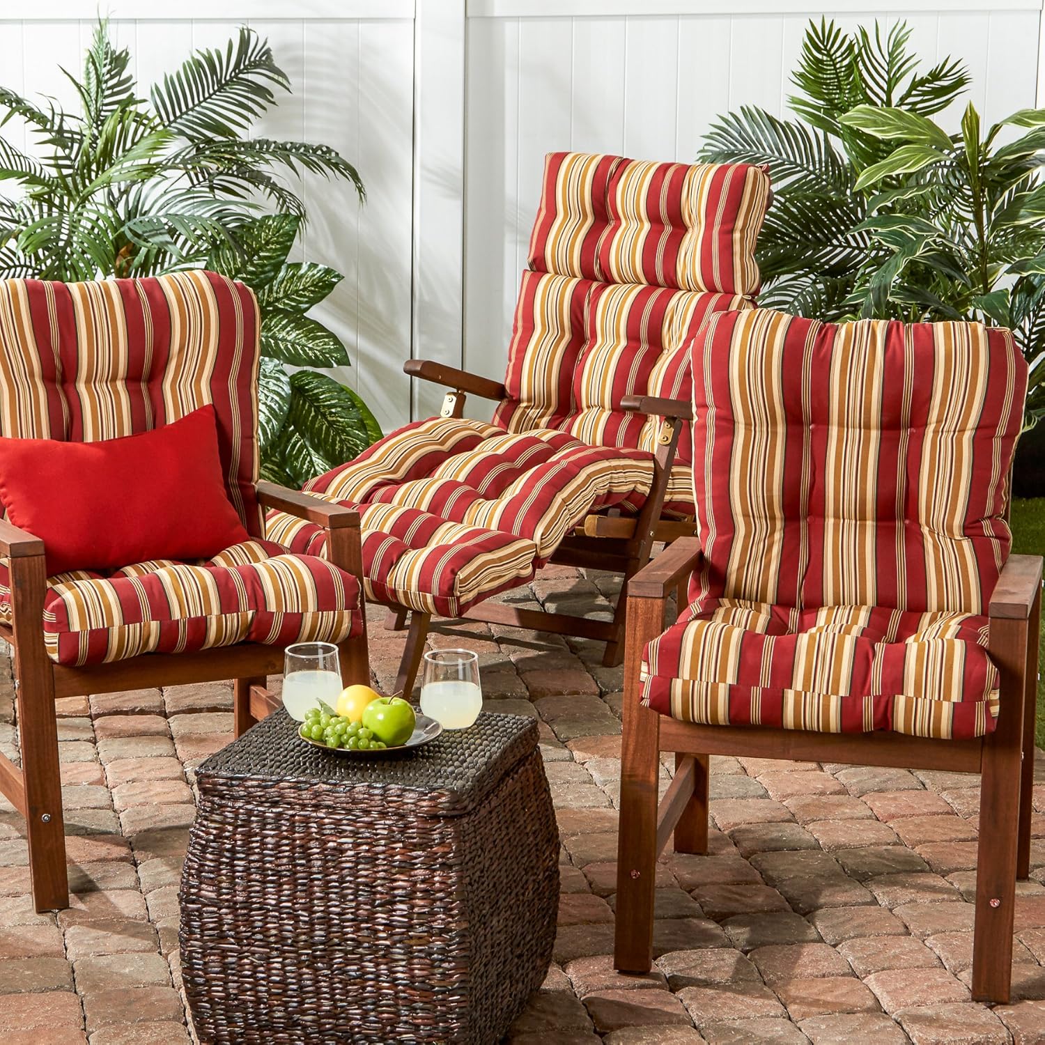 Greendale Home Fashions Outdoor 42x21-inch Seat/Back Chair Cushion (Set of 2), Tuscan Stripe
