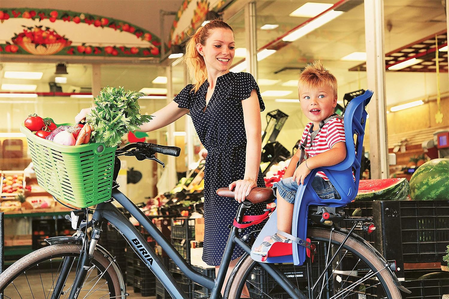 Bellelli Pepe Rear Rack Mount Child Bike Seat - Made in Italy, Comfortable Padded Carrier for Kids Up to 48.5 lbs with Adjustable Safety Harness & Secure Clamp