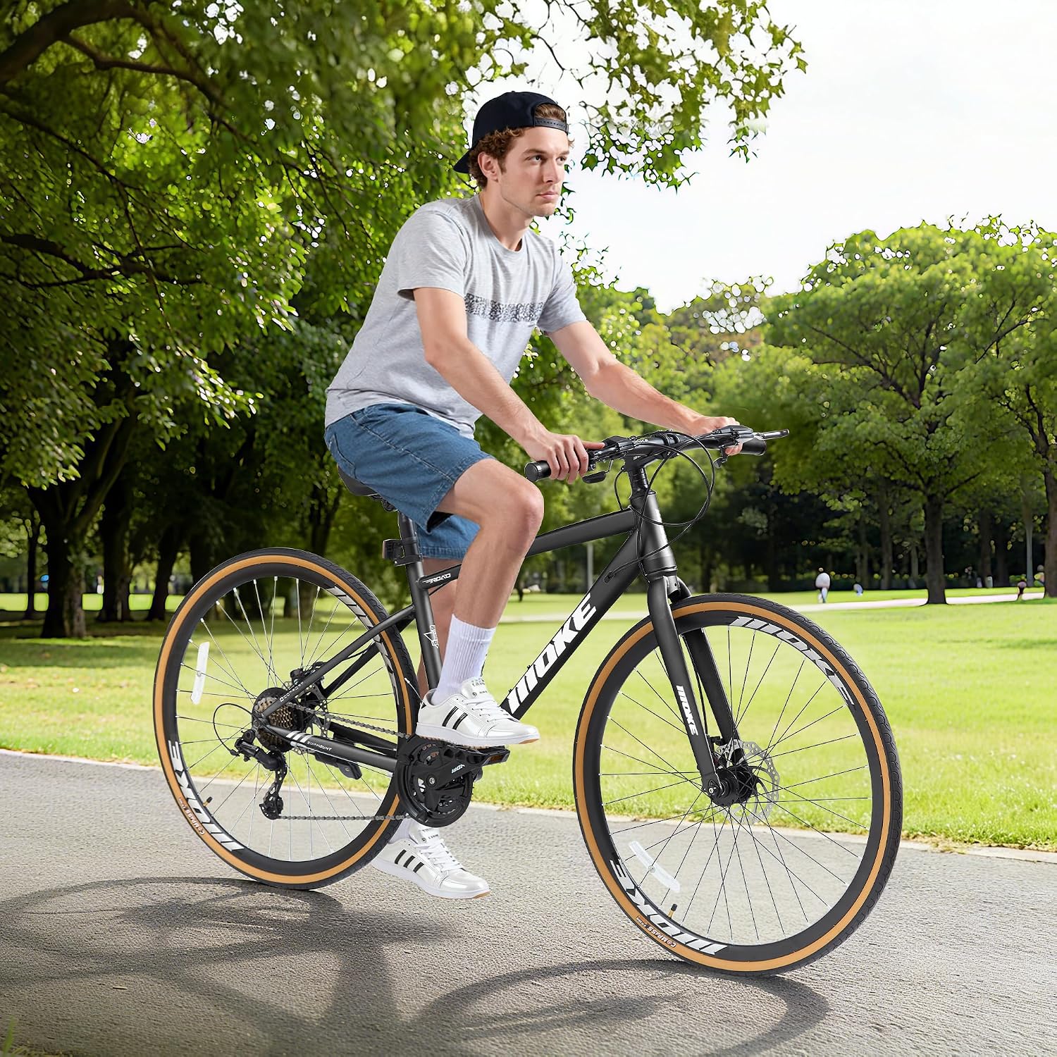 DEYGIA Hybrid Bike, 24-Speed 700C Wheel Hybrid Bicycle with Dual Disc Brakes, Trigger Shifting, Internal Wiring Frame, Lightweight City Commuter Bicycle for Men Women Adult, Multiple Colors