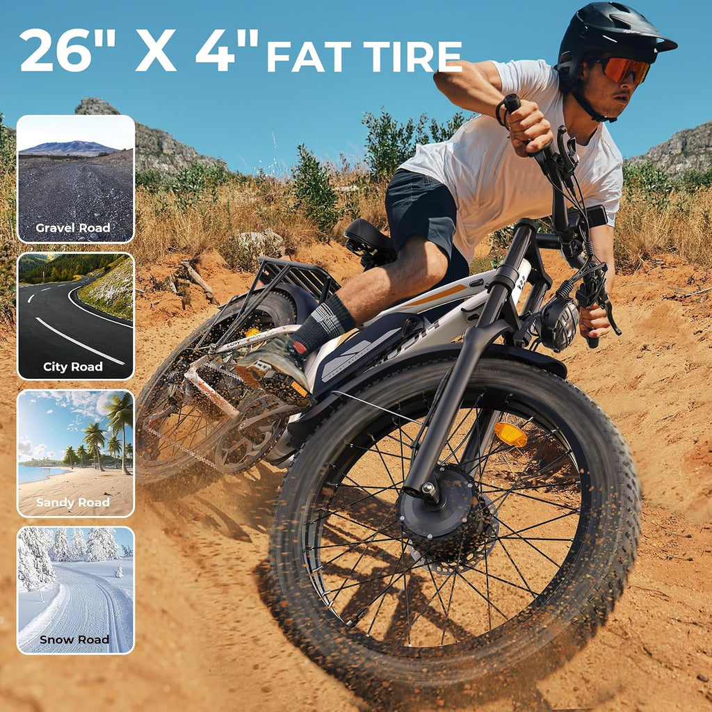 6000W Max 50 MPH up to100 Mile Dual Motor E-Bike for Adults, 60V 1200Wh Long-Lasting Battery with 26' Fat Tire All Terrain Adults with Adventure and Commuting Electric Bike