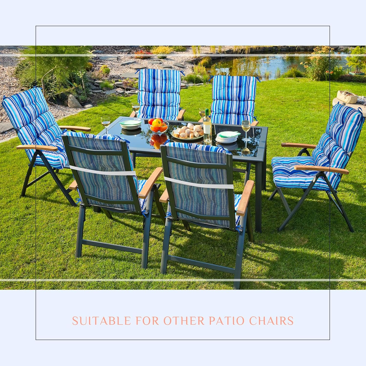 Suzile 6 Pcs Outdoor High Back Chair Cushion Waterproof Patio Seat Back Cushion 21 x 44 x 3(H) '' Rocking Chair Cushion Cover Thickened Patio Chair Pad for Indoor Outdoor Patio Garden(Straight Line)