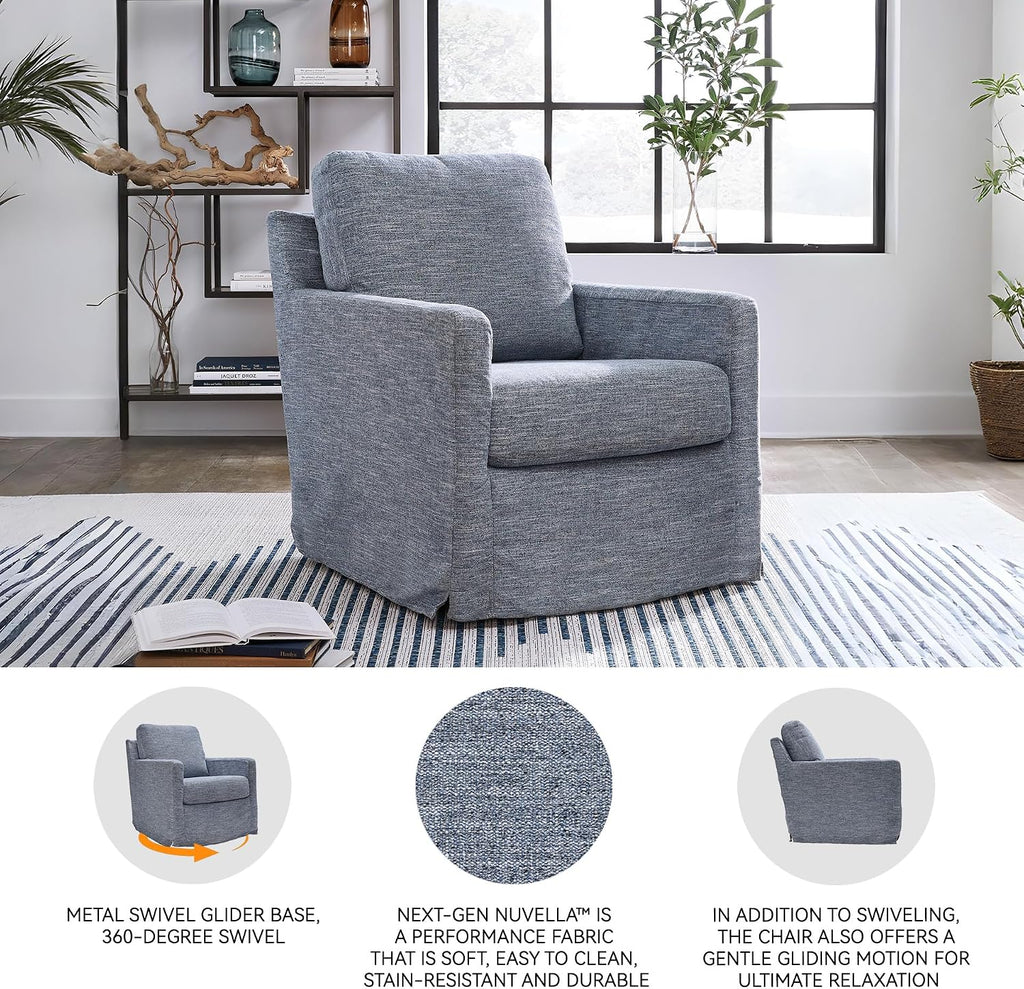 Signature Design by Ashley Nenana Next-Gen Nuvella Casual UV Resistant Upholstered Swivel Glider Accent Chair with Removable Slipcover, Blue
