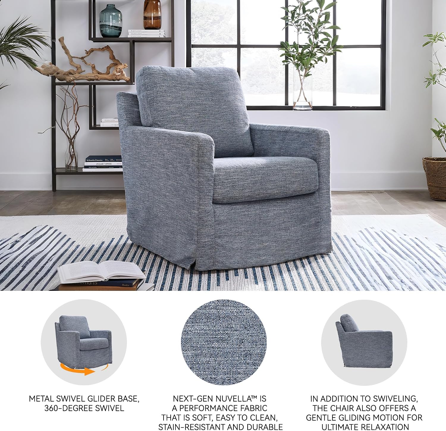 Signature Design by Ashley Nenana Next-Gen Nuvella Casual UV Resistant Upholstered Swivel Glider Accent Chair with Removable Slipcover, Blue
