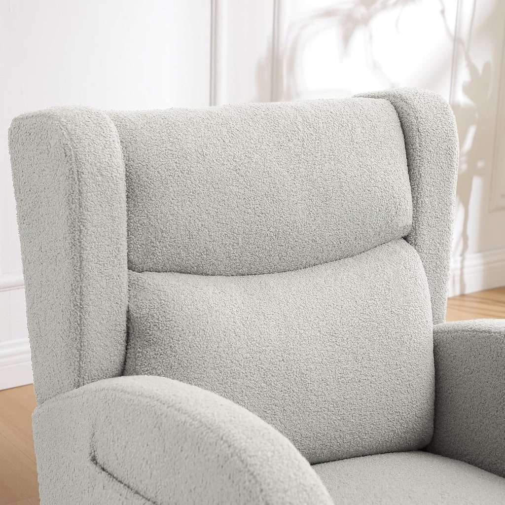 HCHAIRH Nursery Rocking Chairs Upholstered Rocking Chair for Nursery Cozy High Backrest Modern Indoor Rocking Chair for Living Room Bedroom Adults (Teddy Light Gray)