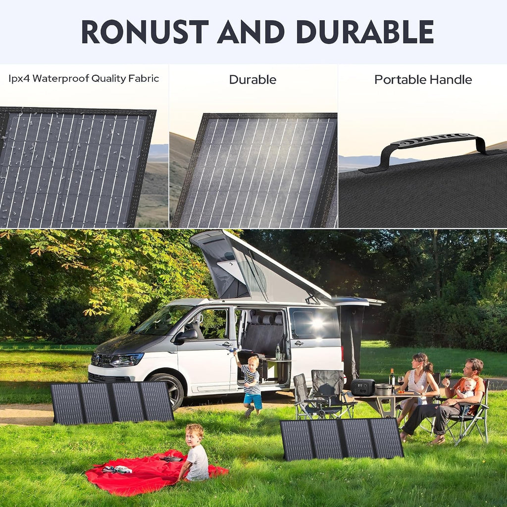 EnginStar Portable Power Station, 300W 296Wh Battery Bank with 110V Pure Sine Wave, 60W Foldable Solar Panel with 18V DC Outlet for Portable Power Stations