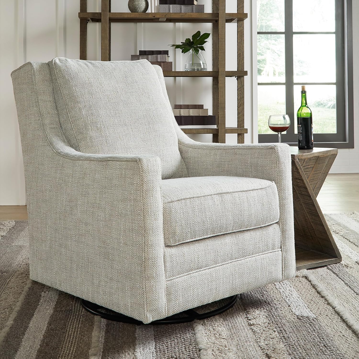 Signature Design by Ashley Kambria Casual Upholstered Swivel Glider Accent Chair, Gray