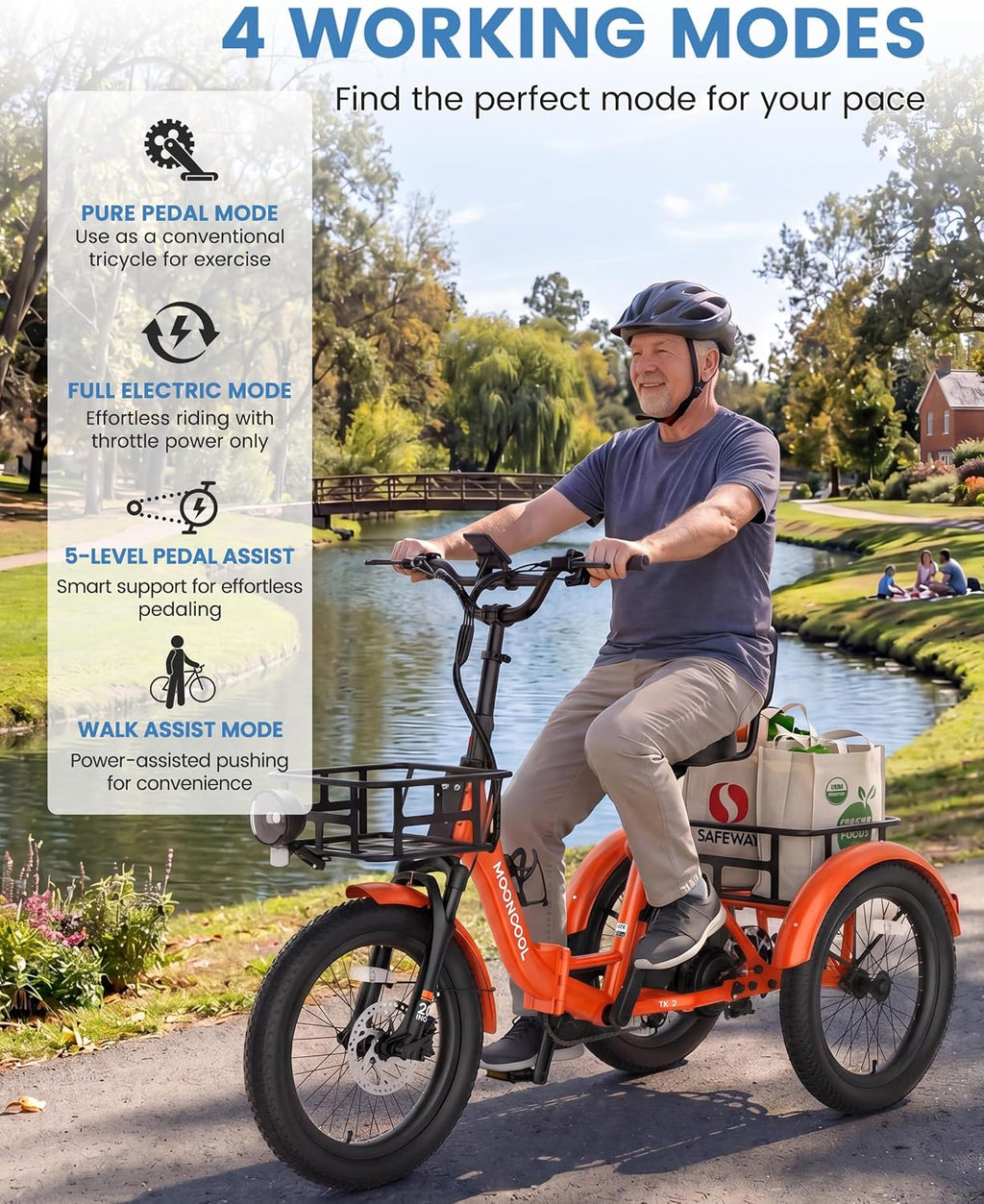 MOONCOOL Electric Trike for Adults, 500W/750W 48V Electric Tricycle for Adults, 20'x3.0' Fat Tire 3 Wheel Electric Bike, Folding Aluminum Adult Tricycle with Removable Battery