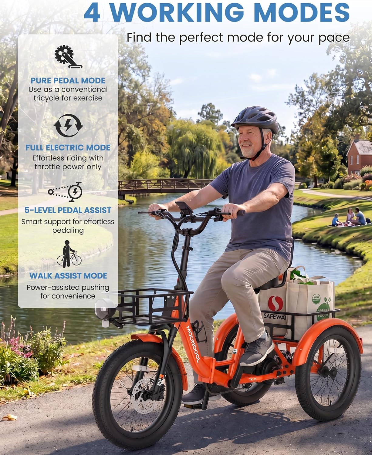 MOONCOOL Electric Trike for Adults, 500W/750W 48V Electric Tricycle for Adults, 20'x3.0' Fat Tire 3 Wheel Electric Bike, Folding Aluminum Adult Tricycle with Removable Battery
