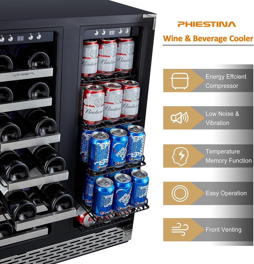Wine and Beverage Refrigerator, 24 inch Wine Fridge Dual Zone w/ 60 Cans and 20 Bottles Capacity, Digital Touch Control, Built-In or Freestanding