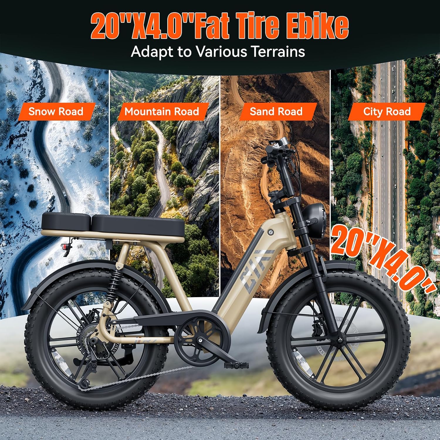 TST Electric Bike for Adults 1500W Peak 20' Fat Tire All-Terrain E-Bike 60 Miles Electric Dirt Bike for Road Sand Mountain Snow - 48V 15AH Battery Powered Electric Motorcycle for Adventure