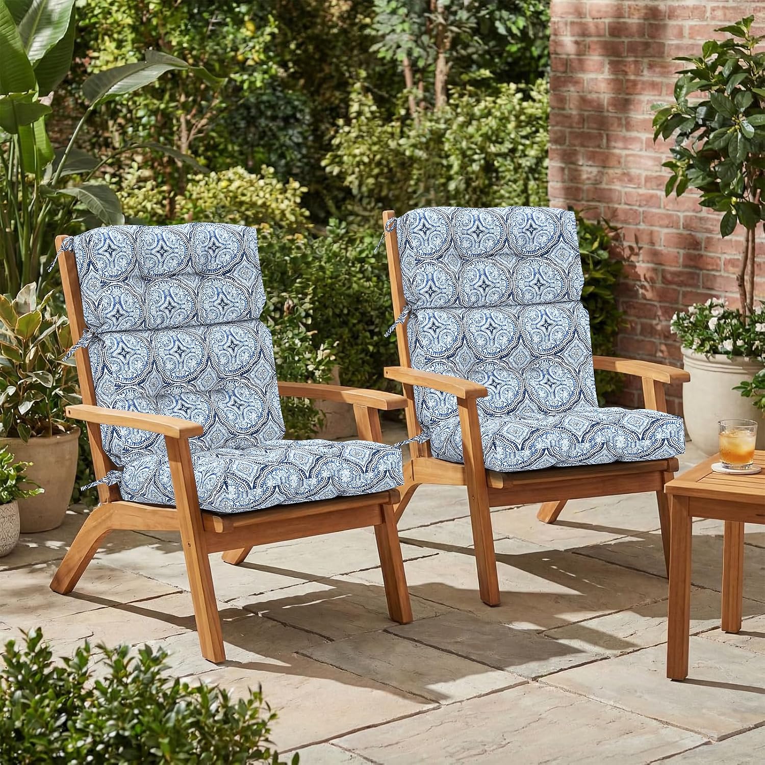 Outdoor High Back Patio Chair Cushions, Tufted Rocking Chair Cushions, Adirondack Cushions for Garden Porch Home Office Chairs Use, 44' x 22' x 4', 2 Pack,Medallion Blue