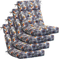 Barydat 4 Pcs Tufted High Back Chair Cushion Indoor Outdoor Seat and Back Cushions Palm Leaves Tropical Plants Lawn Rocking Chair Pads with Ties for Adirondack Patio Garden(Brown Blue)