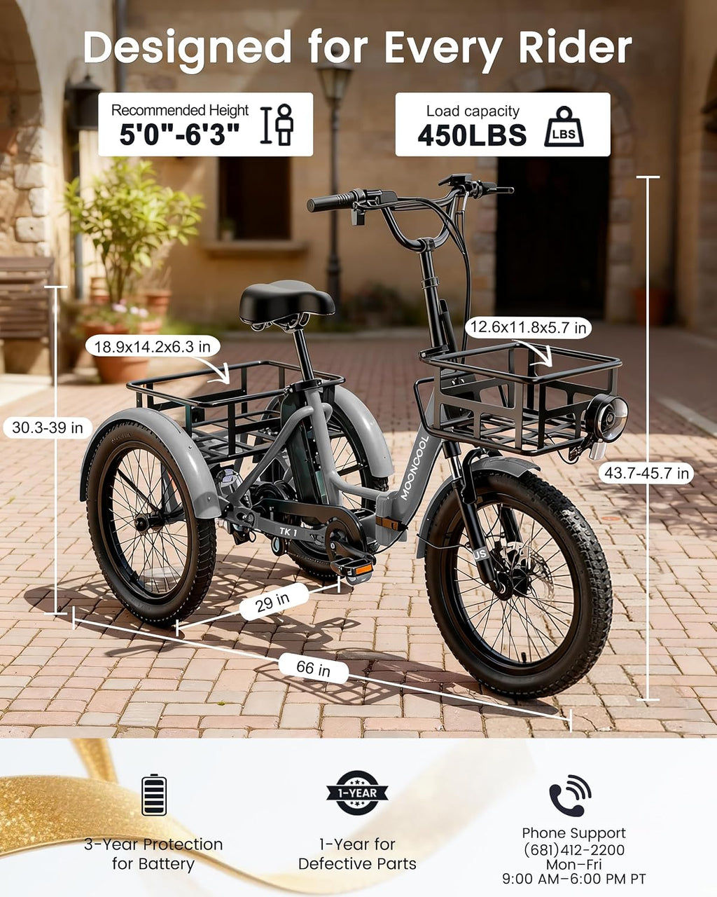 MOONCOOL Electric Trike for Adults, 500W/750W 48V Electric Tricycle for Adults, 20'x3.0' Fat Tire 3 Wheel Electric Bike, Folding Aluminum Adult Tricycle with Removable Battery