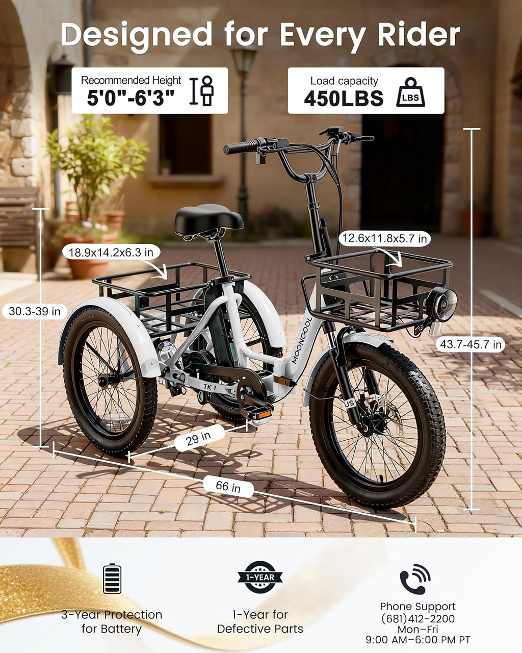 MOONCOOL Electric Trike for Adults, 500W/750W 48V Electric Tricycle for Adults, 20'x3.0' Fat Tire 3 Wheel Electric Bike, Folding Aluminum Adult Tricycle with Removable Battery