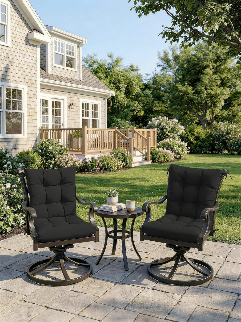 4 Sets Outdoor Patio Chair Cushions Seat High Back Tufted Pillow 42 x 21 x 5 Inches Splash Proof Fade Resistant Replacement Rocking Chair Cushions with Ties