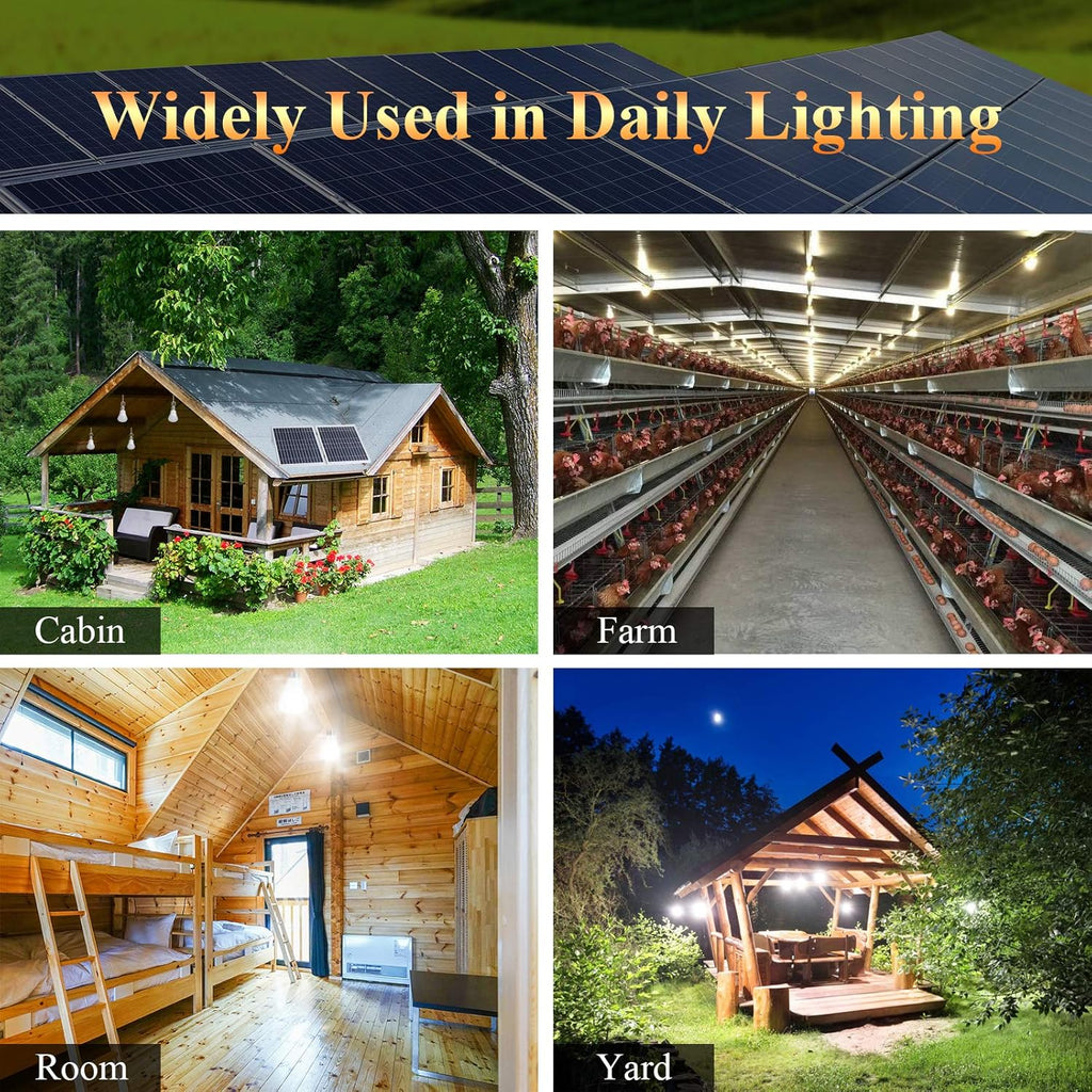 Solar Lights for Inside, 4 Bulbs Solar Shed Lights with On Off Switch, 30W Solar Panel Kit 115WH Backup Battery with Phone Charger, AC to DC Adapter, Home Solar Power System Complete Kit
