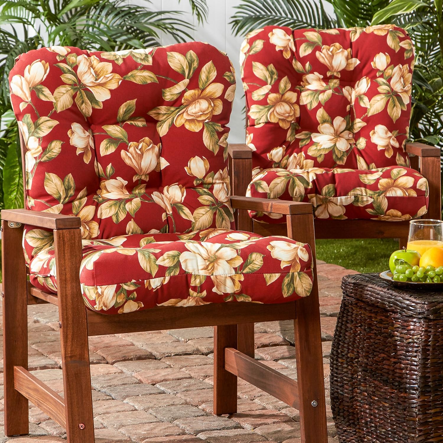 Greendale Home Fashions Outdoor 42x21-inch Seat/Back Chair Cushion (Set of 2), Tuscan Floral