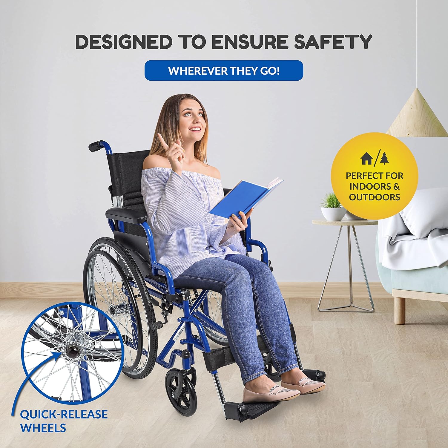 Ziggo 16' Seat Width Pediatric Wheelchair for Kids & Children, Lightweight, Manual Folding Wheelchair w/Safety Belt, Swing-Away Foot Support w/Straps, Desk Length Arm Rests