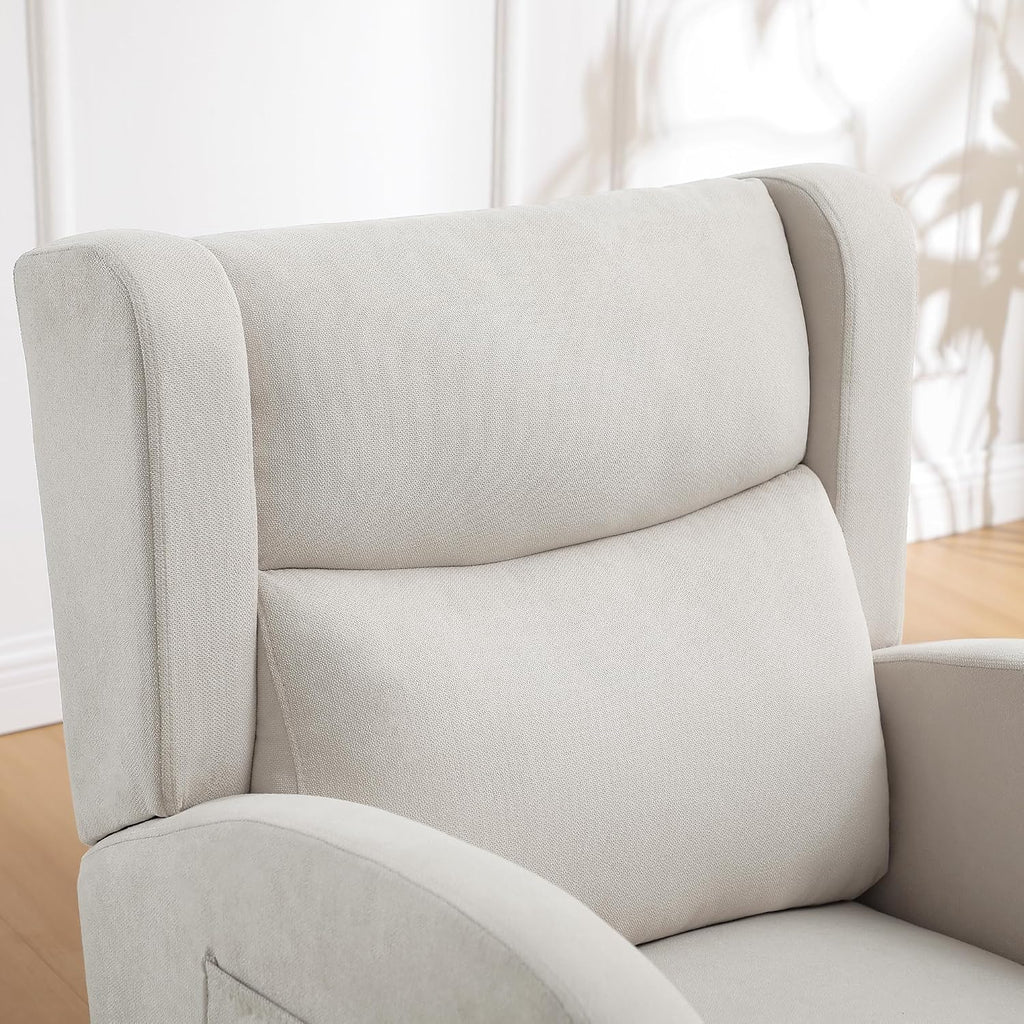 Nursery Rocking Chair,Linen Upholstered Rocker Chair,Wingback Nursing Rocking Chair with High Back for Nursing Adults Living Room, Bedroom(Linen Beige)