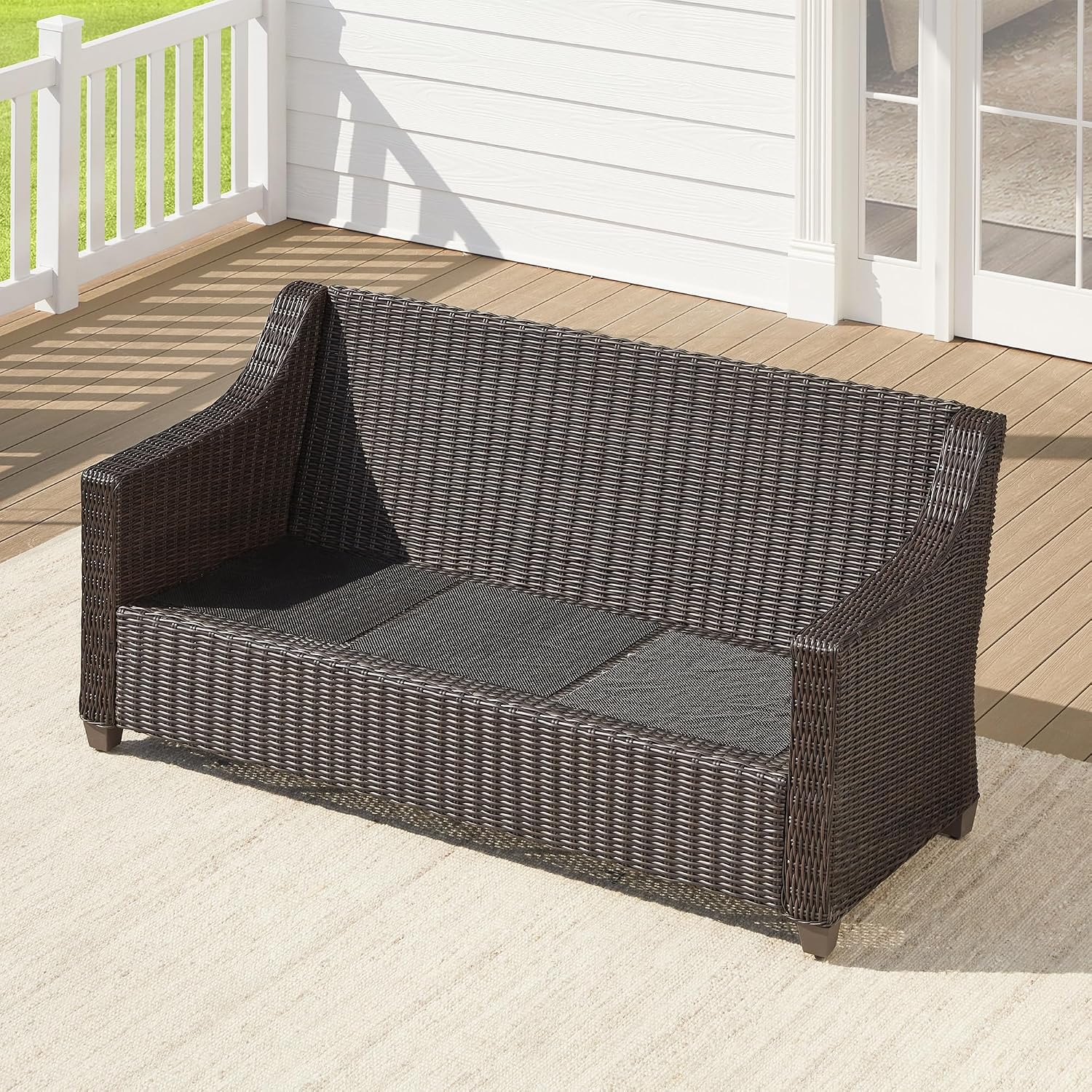 CHITA Wicker Outdoor Furniture Patio Sofa, Oversized 3-Seater Rattan Couch with 5.1'' Thick Cushions and Rust-Resistant Aluminum Legs