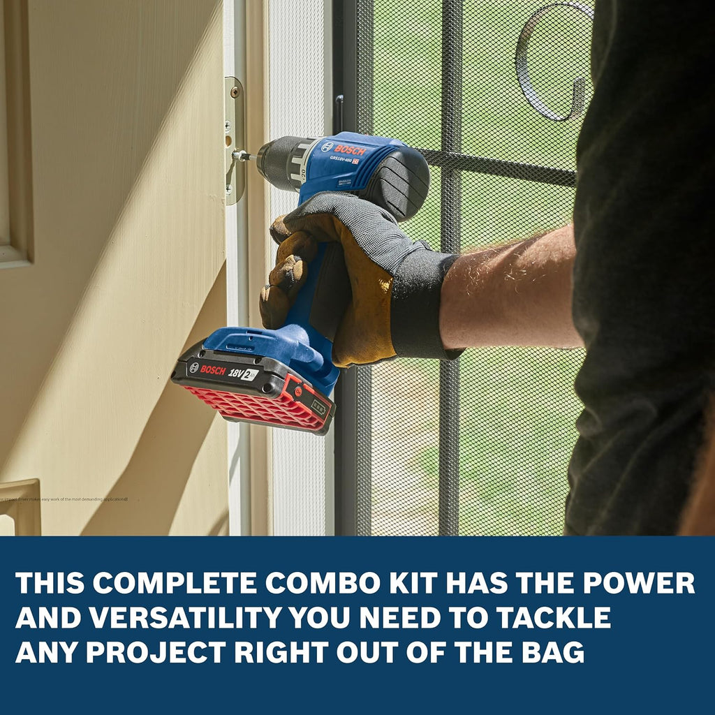 BOSCH GXL18V-27B22 Power Tool Combo Kit - 18V Brushless Compact 1/2 In. Cordless Drill Driver and 1/4 In. Hex Impact Driver (Includes: Two 2.0Ah Batteries, 18V Charger, and Carrying Tool Bag)