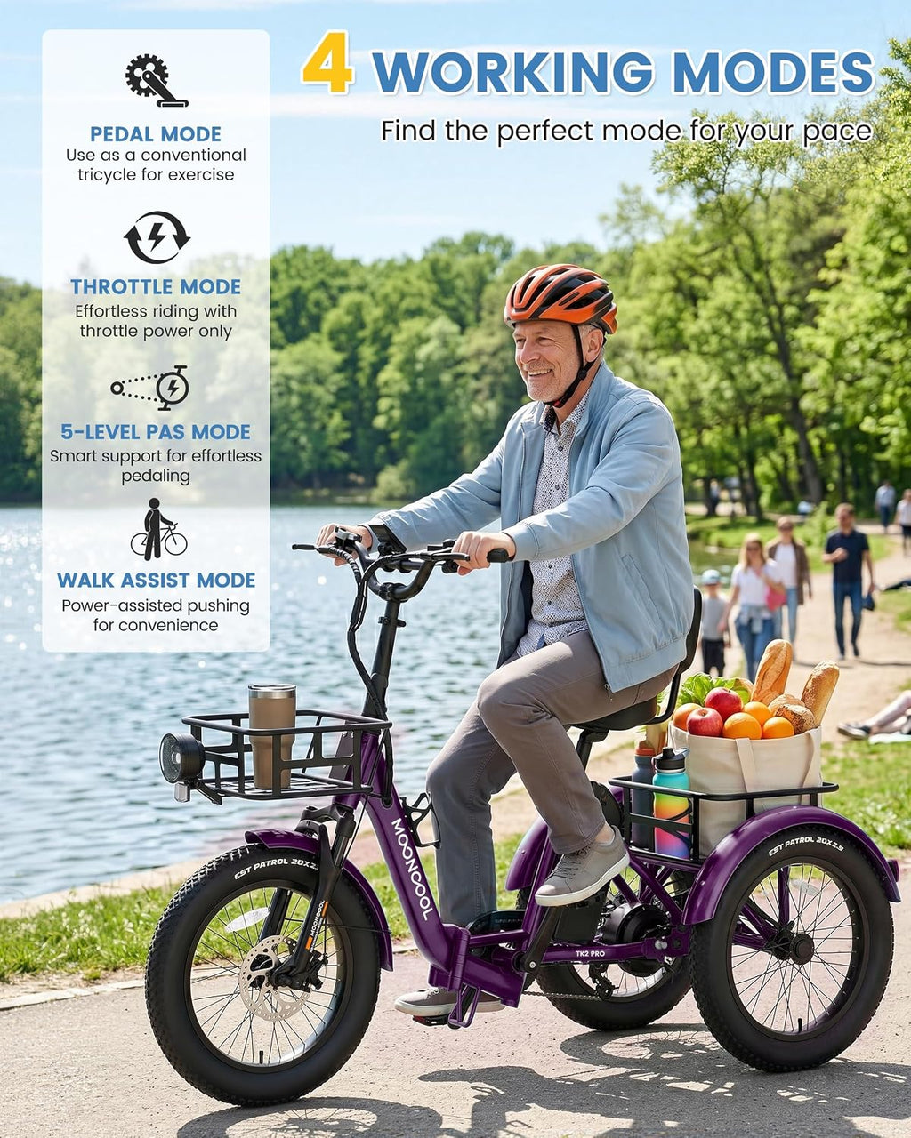 MOONCOOL Electric Trike for Adults, 500W/750W 48V Electric Tricycle for Adults, 20'x3.0' Fat Tire 3 Wheel Electric Bike, Folding Aluminum Adult Tricycle with Removable Battery