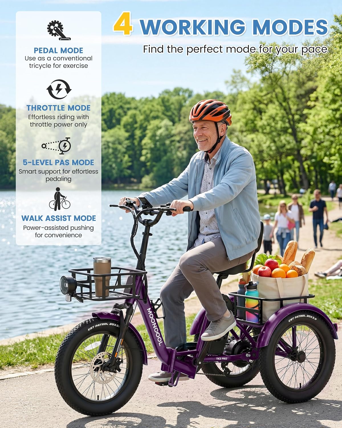 MOONCOOL Electric Trike for Adults, 500W/750W 48V Electric Tricycle for Adults, 20'x3.0' Fat Tire 3 Wheel Electric Bike, Folding Aluminum Adult Tricycle with Removable Battery