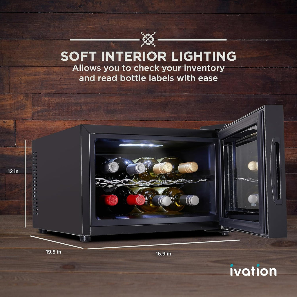 Ivation Premium 8 Bottle Horizontal Thermoelectric Wine Cooler/Chiller Counter Top Red & White Wine Cellar w/Digital Temperature, Freestanding Refrigerator Quiet Operation Fridge
