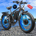 9000W Peak Dual Motor Electric Bike,52V 34Ah 1972Wh Ebike for Adults,42-47MPH Fast Ebike,Up to 105Miles 24' x4.0 Fat Tire Full Suspension Mountain Hunting E Bicycle for Sand Beach Off-Road