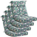 Barydat 4 Pcs Tufted High Back Chair Cushion Indoor Outdoor Seat and Back Cushions Palm Leaves Tropical Plants Lawn Rocking Chair Pads with Ties for Adirondack Patio Garden(Flower Style)
