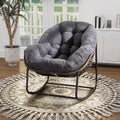 Oversized Indoor Rocking Chair, Comfy Corduroy Rocking Papasan Chair with Thick Cushion and Frame, Large Wicker Rocker Egg Chair Reading Chair for Living Room, Bedroom, Lounge,Balcony,Grey