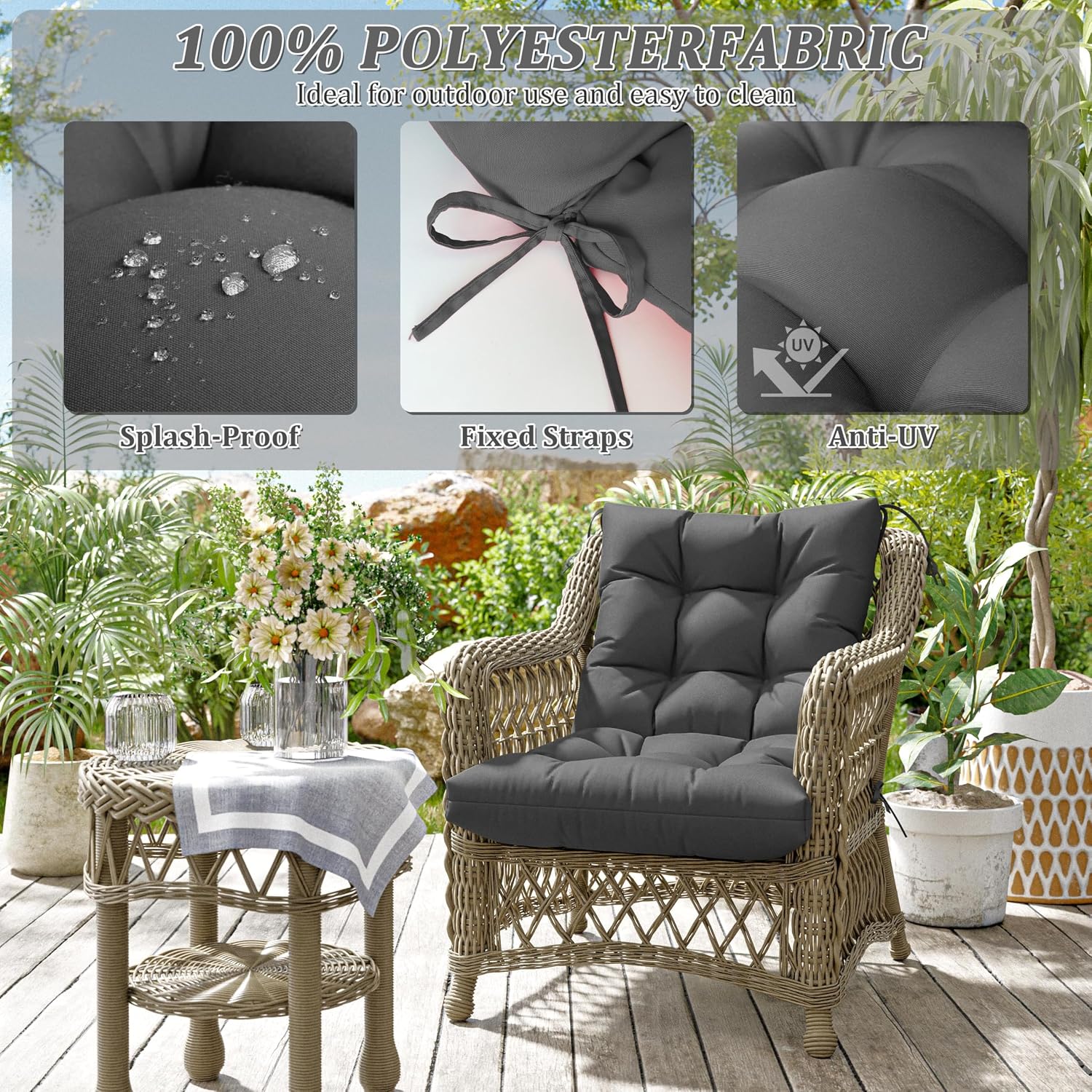 Patio Seat&Back Chair Cushions for Outdoor Furniture，Comfortable Cushions for Rocking/Dining/Lawn Chair-Set of 4