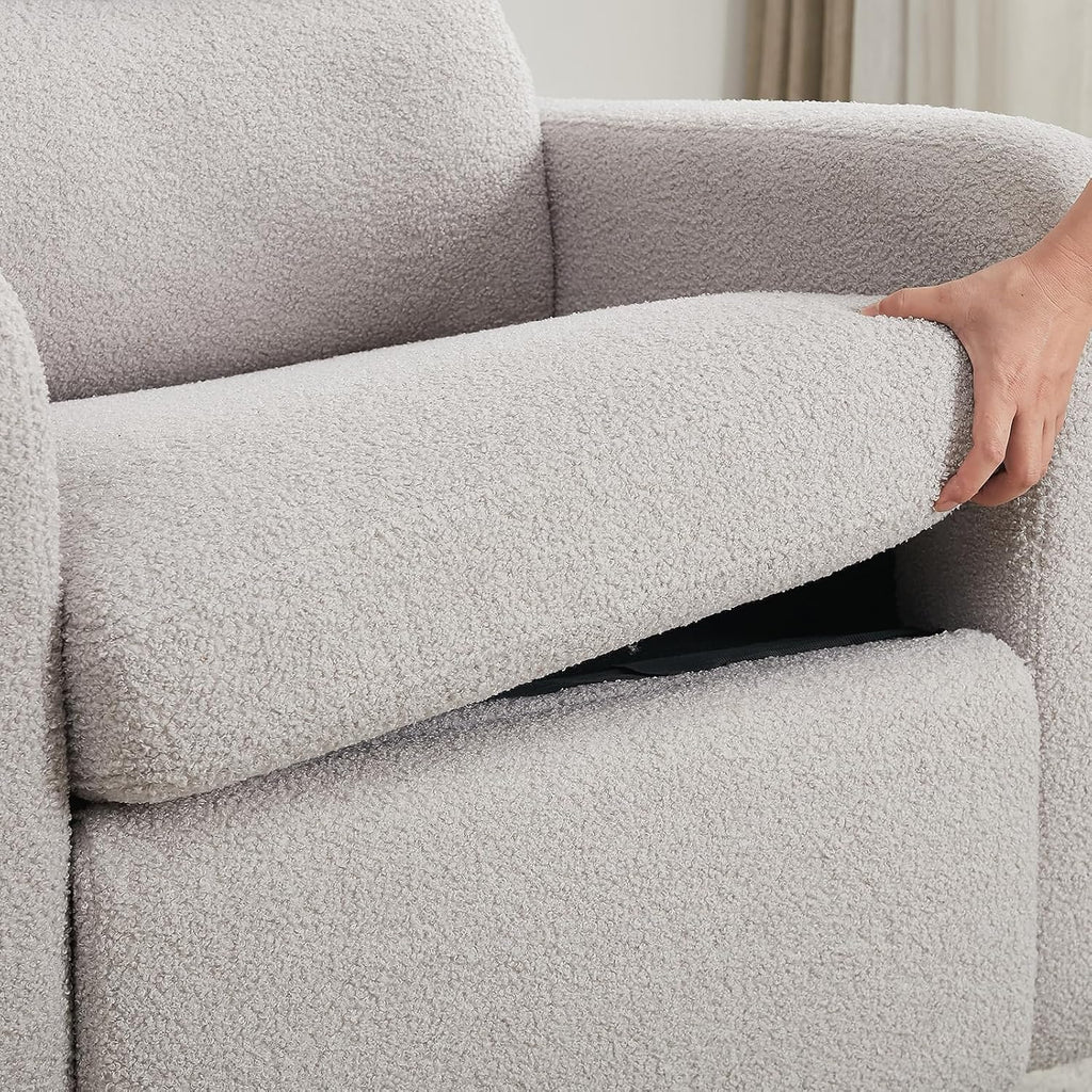 Swivel Rocker Recliner, Power Recliner Glider with Removable Cushion, Oversized Upholstered Boucle Swivel Reclining Nursery Chairs for Living Room Bedroom, Teddy Grey