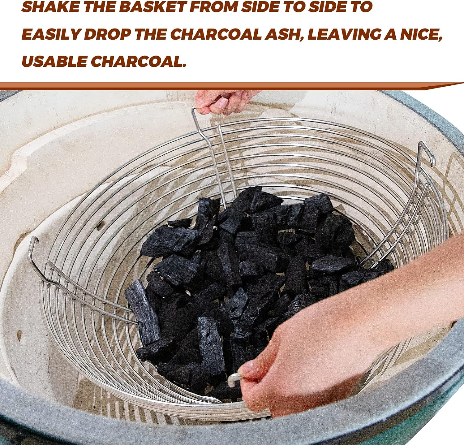 Lump Charcoal Fire Basket Fits for Kamado Joe Big Joe Accessories,stainless Steel Charcoal Ash Basket with Divider Grill Parts for Big Joe