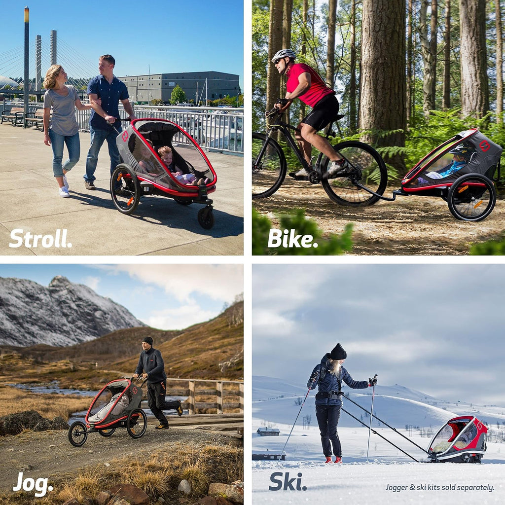 Hamax Outback Two Seat Reclining Multi-Sport Child Bike Trailer + Stroller (Jogger Wheel Sold Separately)