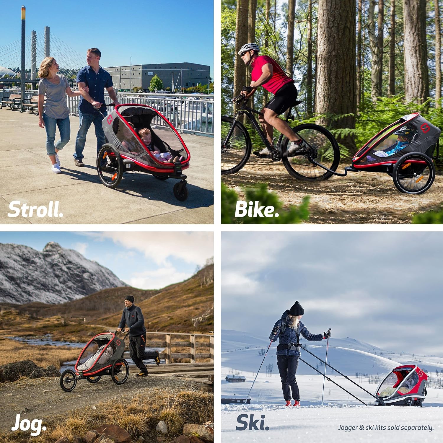 Hamax Outback Two Seat Reclining Multi-Sport Child Bike Trailer + Stroller (Jogger Wheel Sold Separately)