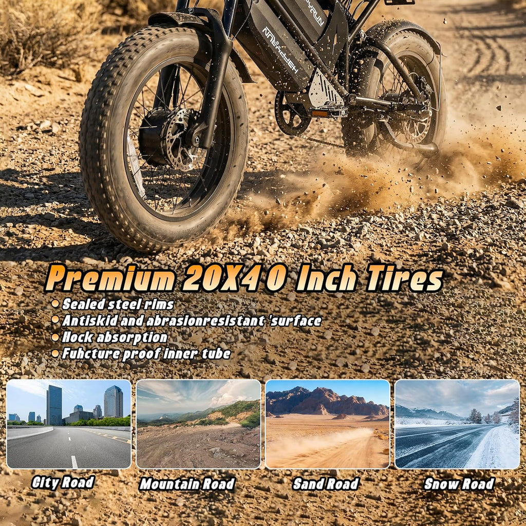 HAPPYRUN G70 Pro Dual Motor Electric Bike for Adults 5000 Peak Motor Removable Dual Battery All-Terrain 20' Fat Tire Ebike 36MPH 85+ Miles 38Ah Battery Hydraulic Disc Brake