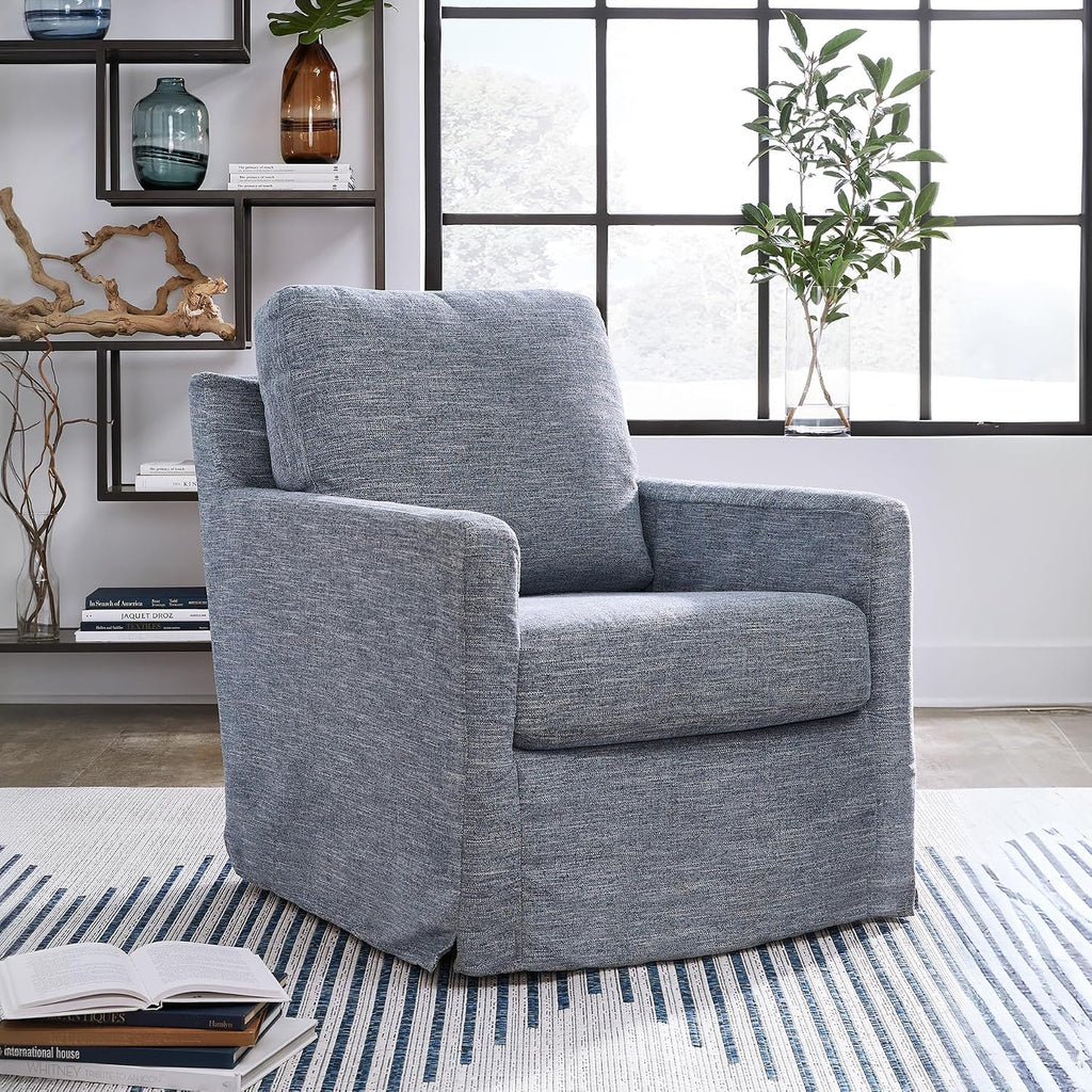 Signature Design by Ashley Nenana Next-Gen Nuvella Casual UV Resistant Upholstered Swivel Glider Accent Chair with Removable Slipcover, Blue