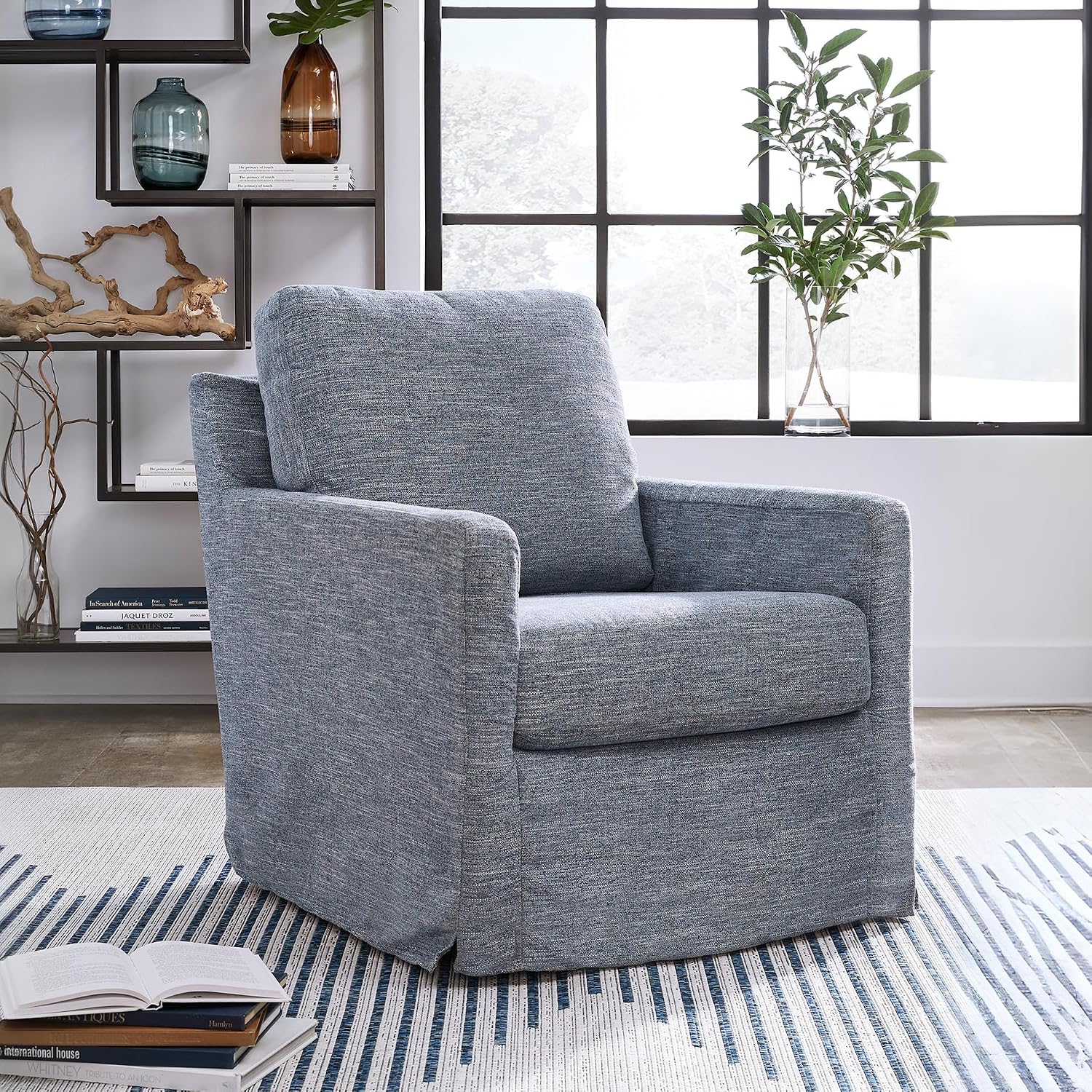 Signature Design by Ashley Nenana Next-Gen Nuvella Casual UV Resistant Upholstered Swivel Glider Accent Chair with Removable Slipcover, Blue
