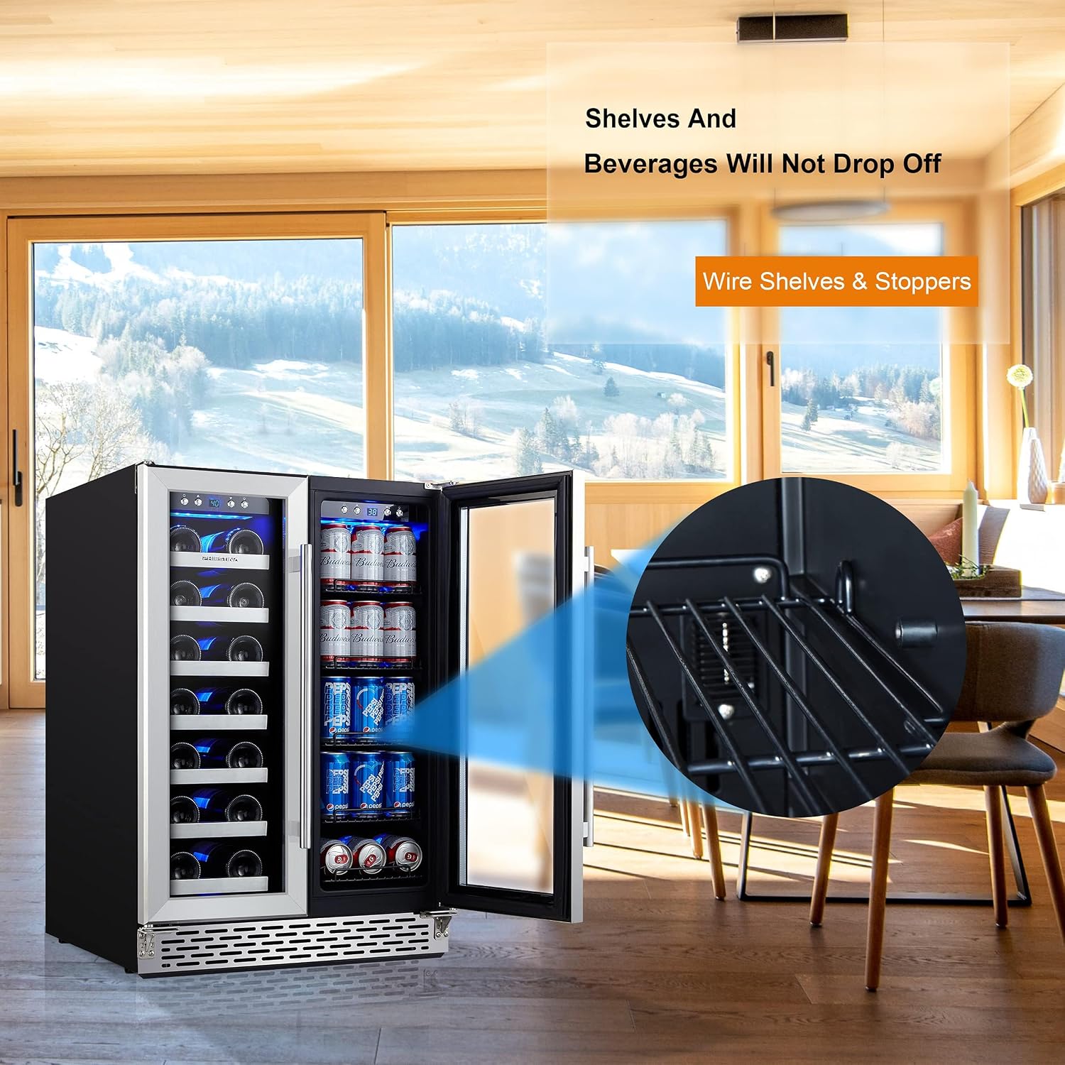 Wine and Beverage Refrigerator, 24 inch Wine Fridge Dual Zone w/ 60 Cans and 20 Bottles Capacity, Digital Touch Control, Built-In or Freestanding
