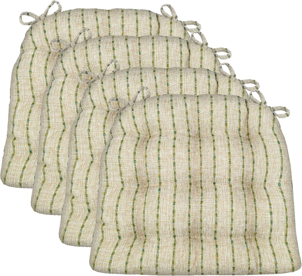 Barnett Home Decor Dining Chair Cushions with Ties, 16.5 x 18 Inches, Pack of 4 – Made to Last with Stain Resistant Upholstery and Plush Latex Foam Fill – Crafted in USA – Avante Green Oatmeal
