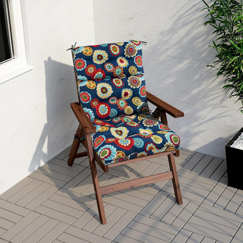 Magpie Fabrics Indoor Outdoor Tufted High Back Chair Cushion Set of 2, Waterproof All-Weather Deep Seating Rocking Chair Patio Chaise Lounge Sun Lounger Chair Cushions(Floral Navy)