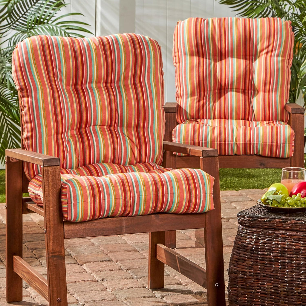 Greendale Home Fashions Outdoor 42x21-inch Seat/Back Chair Cushion (Set of 2), Coral Stripe