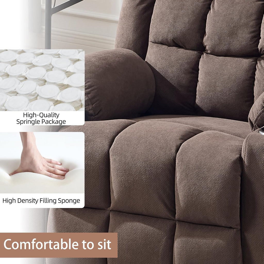 Ketaiyou Swivel Rocker Recliner Chair for Adults with Massage and Heat, Cup Holders and Side Pockets, Glider Rocking Reclining Single Sofa Chair for Living Room (Cocoa)