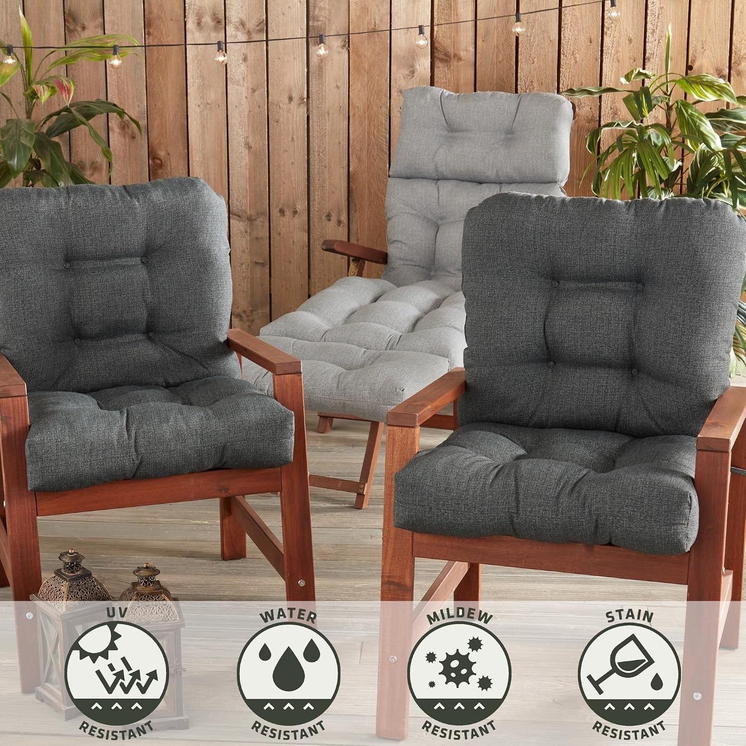 Greendale Home Fashions Outdoor 42x21-inch Seat/Back Chair Cushion (Set of 2), Graphite