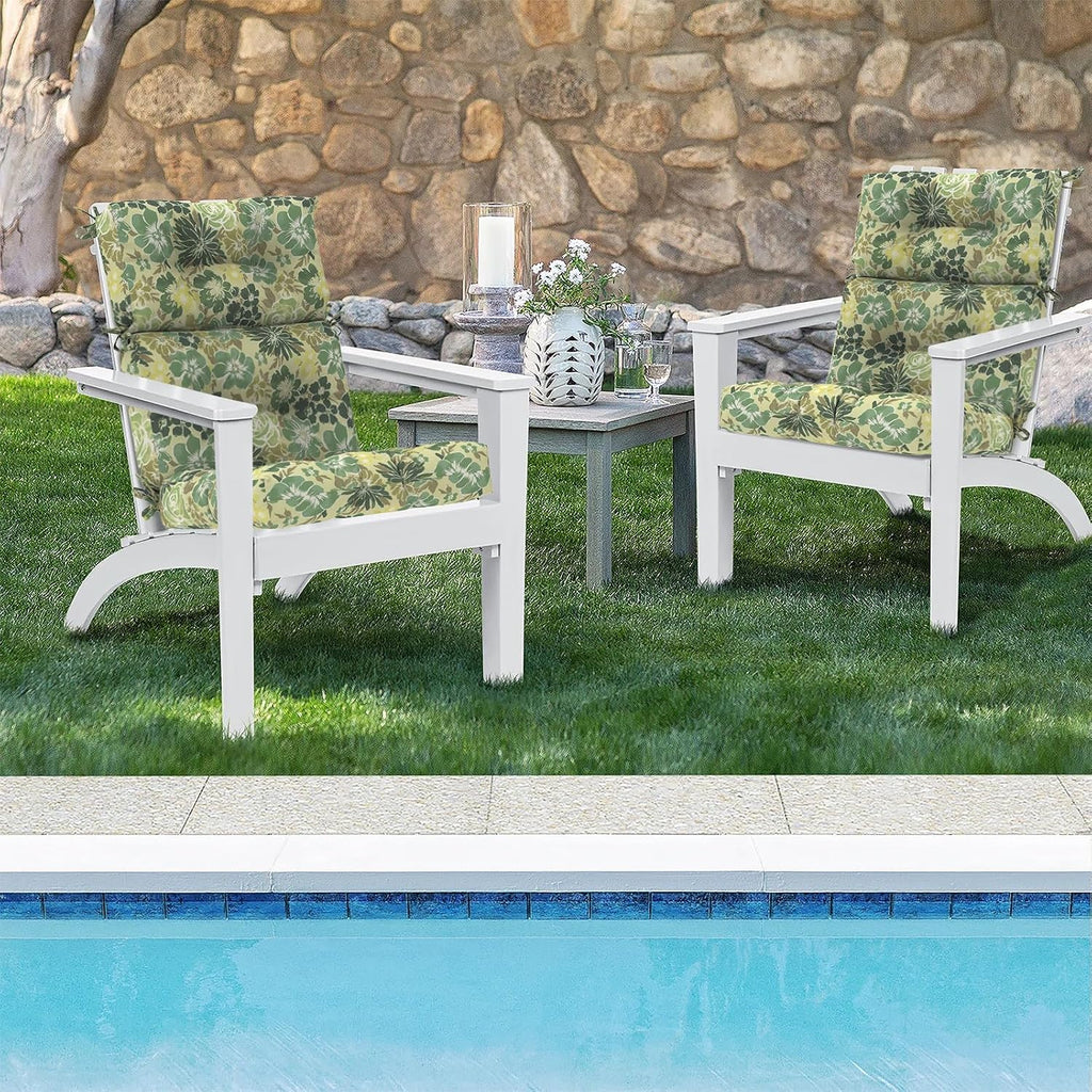 DYTXIII Outdoor High Back Chair Cushions Set of 2, Water Repellent Tufted Rocking Seat Cushions Replacement 44 x 22 Inch, Seat & Back Chair Pads for Patio, Balcony and Indoor Use -Green Rose